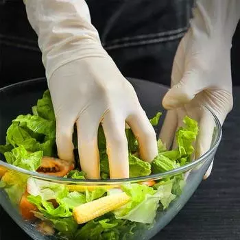 (S)100 шт./одноразовые перчатки, толстые неопудренные резиновые латексные эластичные перчатки, стерильные, безопасные для пищевых продуктов M бежевый