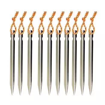 S# 10 шт. гвозди для крепления палатки на открытом воздухе, портативные с веревкой для кемпинга и походов Gold