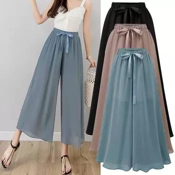 (S~10XL) Летние однотонные свободные широкие длинные брюки для женщин, эластичные длинные брюки с высокой талией и оборками, повседневные дышащие легкие мягкие удобные брюки плюс S