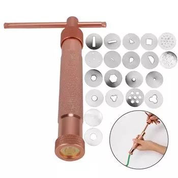 С 20 наконечниками, глиняный инструмент для лепки тортов из полимера, экструдер для сахарной пасты, помадка, алюминиевый сплав, идеальный пистолет для лепки тортов из глины розового золота