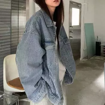 S-2XL женская мода винтажное джинсовое пальто свободное повседневное джинсовое пальто S чёрный