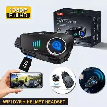 С 32G TF картой мотоцикл DVR 1080P видео WIFI камера рекордер громкой связи HD водонепроницаемые наушники шлем гарнитура 1500 мАч