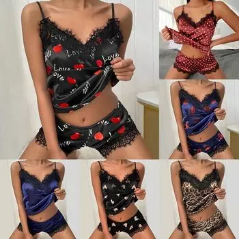 S-3XL пижамы с принтом в горошек и букв, женский сексуальный жилет и шорты с v-образным вырезом, комплект, повседневная одежда для отдыха 3XL чёрный