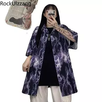 S~3XL, рубашка больших размеров с молнией, граффити и галстуком-краской, на пуговицах, с коротким рукавом, модная блузка, летний уличный топ S