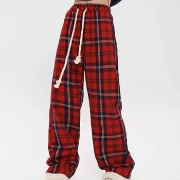 S-4XL повседневные красные брюки в клетку, женские осенне-зимние модные элегантные корейские брюки в стиле Харадзюку, хип-поп, уличная одежда, шикарные винтажные брюки S красный