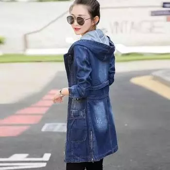 S-4XL женская джинсовая куртка средней длины, свободная весенне-осенняя модная модная тонкая джинсовая куртка больших размеров, джинсовая куртка, топ S синий