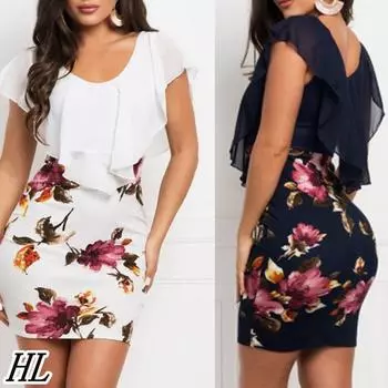 S-4XL Женское короткое платье-футляр без рукавов с цветочным принтом и круглым вырезом 4XL бордовый