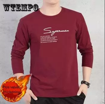 S-5XL Осенне-зимняя футболка с длинными рукавами из чистого хлопка и бархата, плотное термобелье, свитер с круглым вырезом, повседневный пуловер больших размеров 5XL вино красного