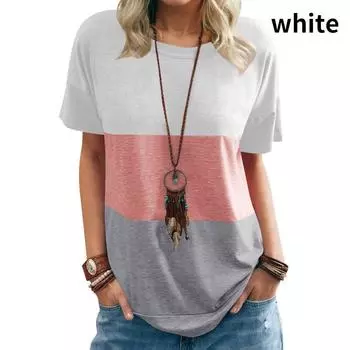 S-5XL Европейская и американская весенне-летняя женская цветная контрастная футболка с карманом, круглым вырезом и коротким рукавом, свободный топ 5XL чёрный