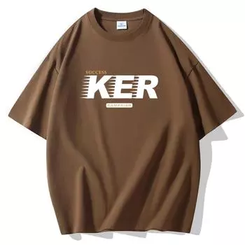 S-5XL KER Мужская свободная футболка с короткими рукавами 100% хлопок 4XL