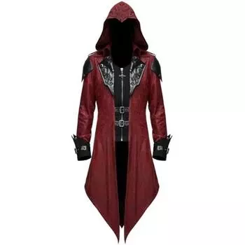 S-5XL Мужская новая мода Дьявол Мода Мужская готическая куртка с капюшоном Пальто Красный Черный Дизель-панк Assassin Creed Косплей Костюм Кардиганы Пальто для мужчин S чёрный