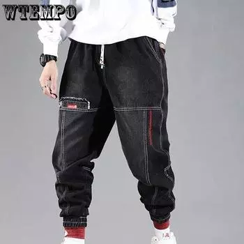 S-5XL мужские джинсы длинные джинсовые брюки эластичные шаровары брюки для бега мужские весенне-осенние уличные брюки больших размеров в стиле хип-хоп 2XL синий