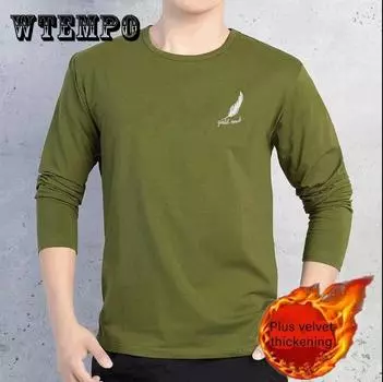 S-5XL Осень-зима Длинные рукава рубашки Чистый хлопок плюс бархат Толстый Термобелье Круглый вырез свитер Плюс Размер Повседневный пуловер 5XL темно-зеленого