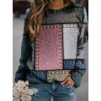 S-5XL Плюс Размер Осенняя Абстракция Печать Круглый вырез Толстовка Для Женщин Длинные Рукава Футболки S