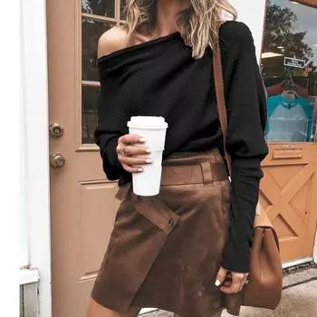 S-5XL Свободная женская футболка с открытыми плечами и принтом, повседневная футболка больших размеров с длинными рукавами, женский сексуальный свитер с одним вырезом и рукавами реглан XXXL белый