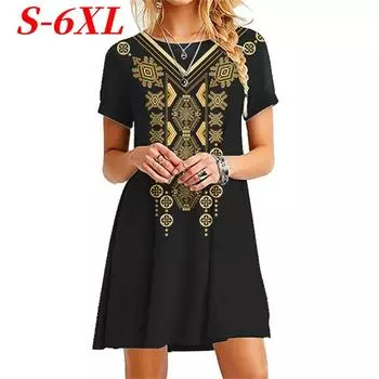 S-6XL Платье больших размеров, женская одежда, летнее платье с цветочным принтом, с коротким рукавом, платье с 3D-принтом, повседневное уличное женское мини-платье S