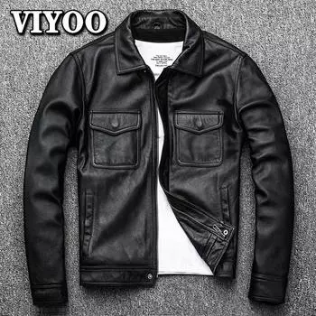 S-7XL Мужская оверсайз Rretro Мужская зимняя винтажная воловья кожа из натуральной коровьей кожи Черная мотоциклетная куртка 2022 Мужская S чёрный