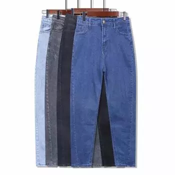 S-8XL джинсы больших размеров женские с высокой талией джинсовые брюки-карандаш серые джинсы женские повседневные тонкие эластичные черные джинсы для мам однотонные 8XL чёрный