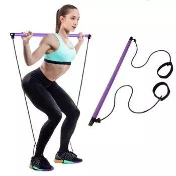 С Ab Roller Pilates Bar Kit Stretching Yoga Resistance Bands Foot Loop Pilates Sticks Exercise фиолетовый