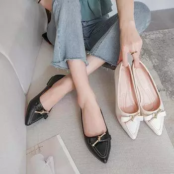 С бантом обычная кожаная повседневная обувь для женщин 2024 мокасины черные с острым носком женская летняя обувь плоские туфли на плоской подошве офисный тренд 35