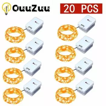 С батареей, 20 шт., гирлянды из серебряной медной проволоки, украшения на батарейках, светильники для свадебной вечеринки, рождественский декор 10Pcs 1M разноцветный