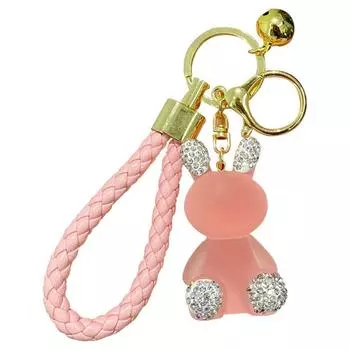 с брелоком для ключей в виде автомобильного мультяшного мешка с подвеской в виде хрустального кролика, небольшой подарок розовый