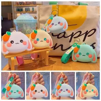 С брелоком для ключей в виде животных, маленькая морковка, сумка для наушников, портативный кошелек для монет с кроликом, на каждый день