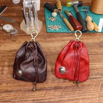 с брелоком подвесной мешок денег ювелирные изделия кошелек шнурок подлинный кожаный кошелек для монет мужской коричневый