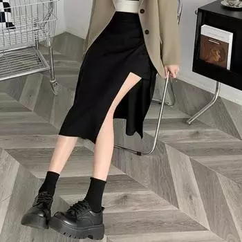 с брюками Safty Pants Неровный разрез Длинная юбка Высокая талия Летние юбки до середины икры Клуб 2XL