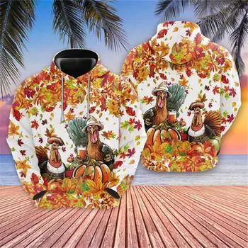 С Днем благодарения, графические толстовки с капюшоном с индейкой и кленовым листом, 3D-печать, мужская и женская одежда, повседневный спортивный костюм с тыквой, подарки, топ S