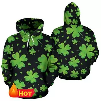 С Днем Ирландского фестиваля!. Толстовка с капюшоном ко Дню Патрика для мужчин и женщин с принтом 3D-клевера, унисекс, весенняя толстовка с длинным рукавом, мужские топы S