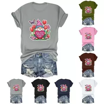 С ДНЕМ МАТЕРИ ЛЮБОВЬ Женская повседневная свободная футболка с принтом ко Дню матери, круглый вырез, пуловер, короткий рукав, топ L белый