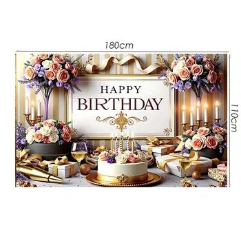 С днем рождения Фон Цветы Шампанское Подарки Торт Тема Баннер День Рождения Украшения Фон Флаги Принадлежности