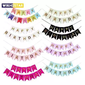 С днем рождения на английском языке Позолоченный флаг-ласточка Украшение Баннер Праздничные принадлежности разноцветный