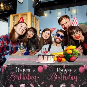 С Днем Рождения, напечатанная водонепроницаемая скатерть, скатерть для дня рождения, для детского душа, дня рождения, вечеринки, декора, домашнего обеденного стола розовый