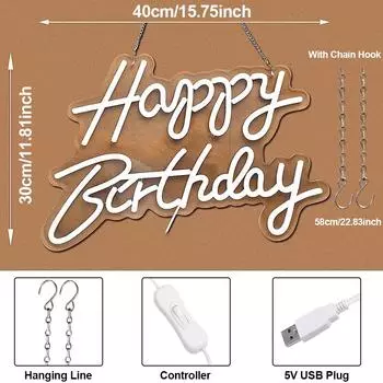 С днем рождения неоновая вывеска USB питание многоразовый неоновый ночник для всех дней рождения украшение настенный светильник с выключателем