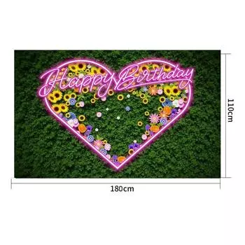 С днем рождения неоновый цветочный розовый баннер в виде сердца 180*110 см торт неоновый светящийся в темноте фон для вечеринки фотография девушка 2025