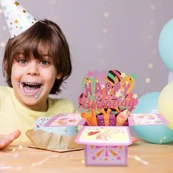 С днем рождения Всплывающая открытка 3D Подарочная коробка на день рождения для женщин и мужчин Складная праздничная поздравительная открытка