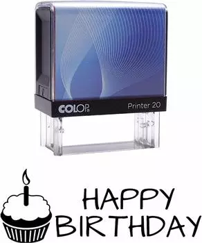 С ДНЕМ РОЖДЕНИЯ Самоклеящаяся резиновая печать на заказ Colop Office Stationary P20 Mini Impression Area: 14 mm x 38 mm
