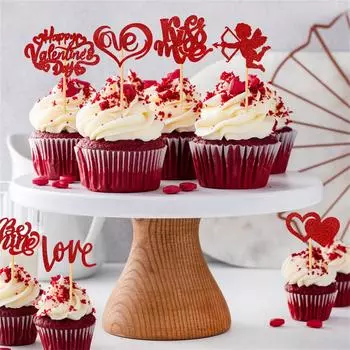 С Днем святого Валентина, кекс с блестками Love Lips, я люблю свой кекс, тема для выбора ко Дню святого Валентина, свадебная вечеринка, украшение торта, красные принадлежности One Size