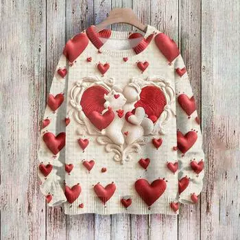 С Днем святого Валентина, толстовки для женщин, вязаный свитер, симпатичная рубашка, осенний свитер с круглым вырезом, топы L бежевый