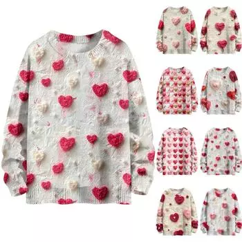 С Днем святого Валентина, толстовки для женщин, вязаный свитер, симпатичная рубашка, осенний свитер с круглым вырезом, топы L