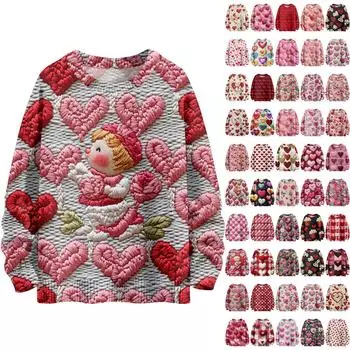 С Днем святого Валентина, толстовки для женщин, вязаный свитер, симпатичная рубашка, осенний свитер с круглым вырезом, топы S