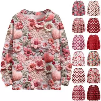 С Днем святого Валентина, толстовки для женщин, вязаный свитер, симпатичная рубашка, осенний свитер с круглым вырезом, топы L