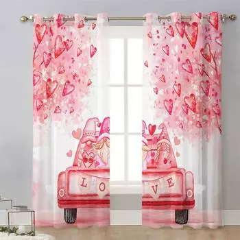 С Днем святого Валентина, вуаль с сердечками и надписью «Любовь», шторы для спальни, тюль, занавески для гостиной, прозрачные шторы, жалюзи, драпировки 2 шт. W65X60H(cm)X2Pcs&Hook