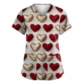 С Днем святого Валентина, женская мода, V-образный вырез, короткий рукав, рабочая одежда с карманами L бежевый