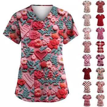 С Днем святого Валентина, женская мода, V-образный вырез, короткий рукав, рабочая одежда с карманами L бежевый