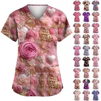 С Днем святого Валентина, женская мода, V-образный вырез, короткий рукав, рабочая одежда с карманами L бежевый