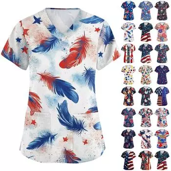 С Днем святого Валентина, женская мода, V-образный вырез, короткий рукав, рабочая одежда с карманами L