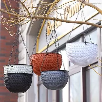 С дренажем и подвесной цепью, сотовый подвесной цветочный горшок, гидропонный горшок для растений, уличный S красный